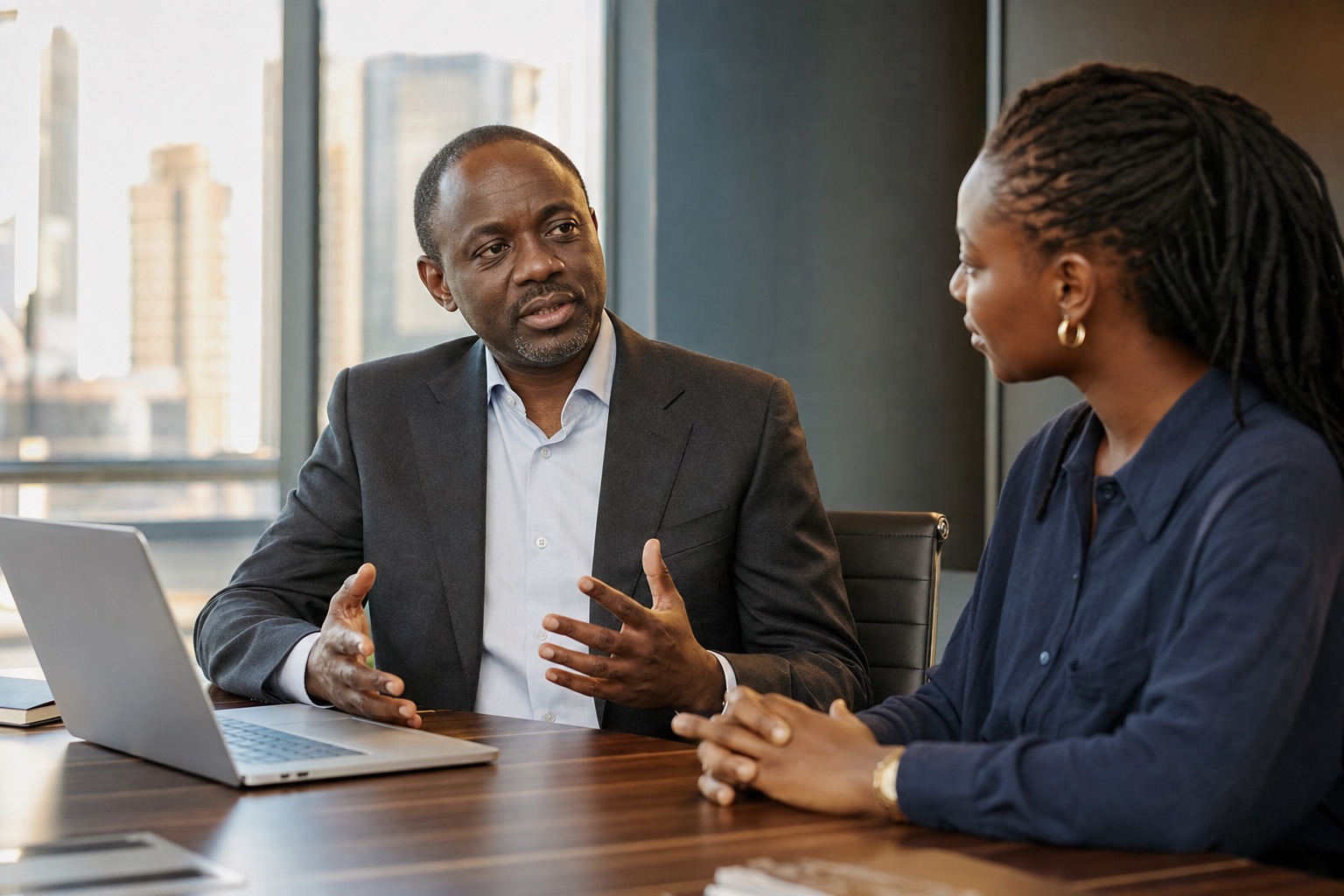 African business leaders discussing strategy together